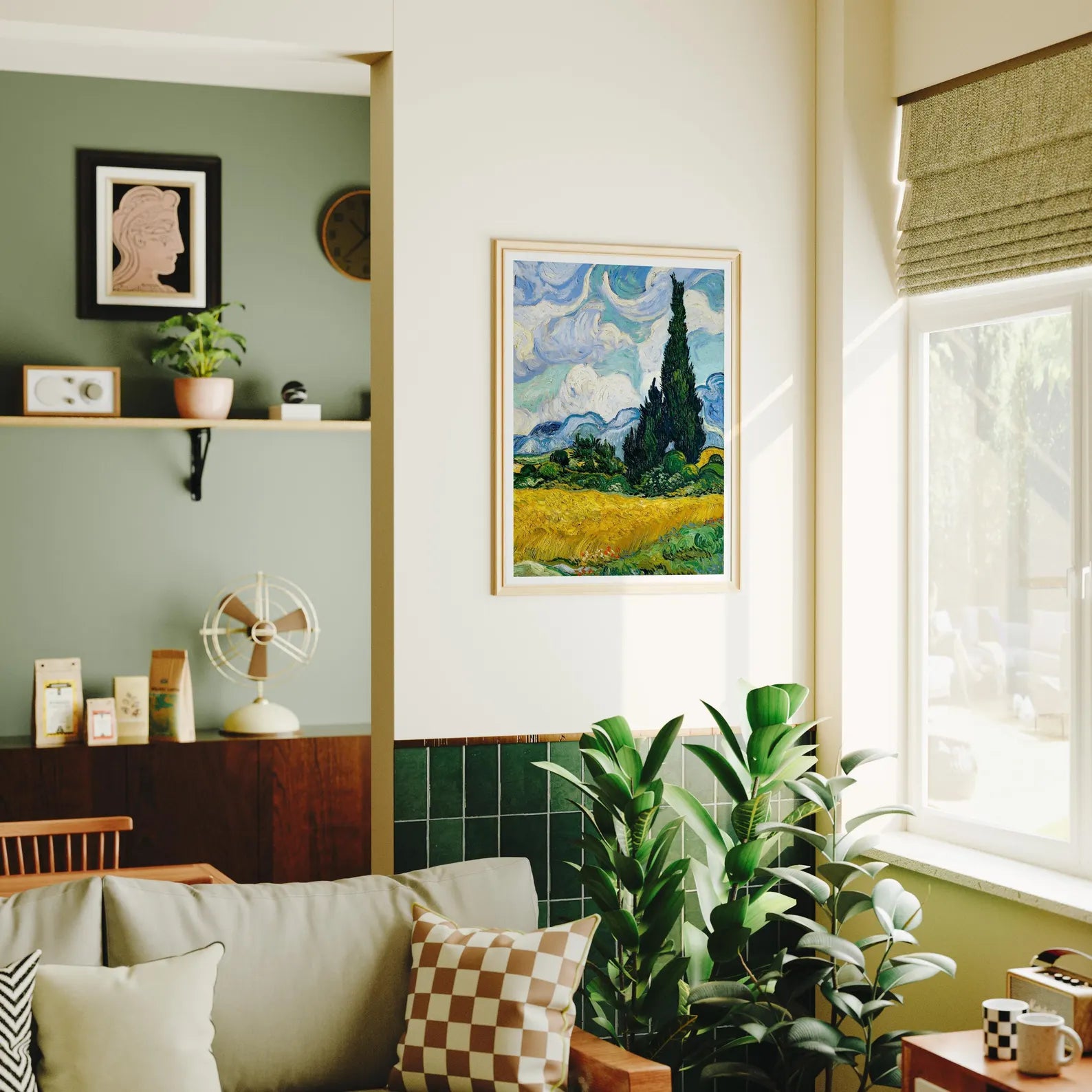 Vertical 3x4 Living Room Wall Frame Mockup With Sunlight