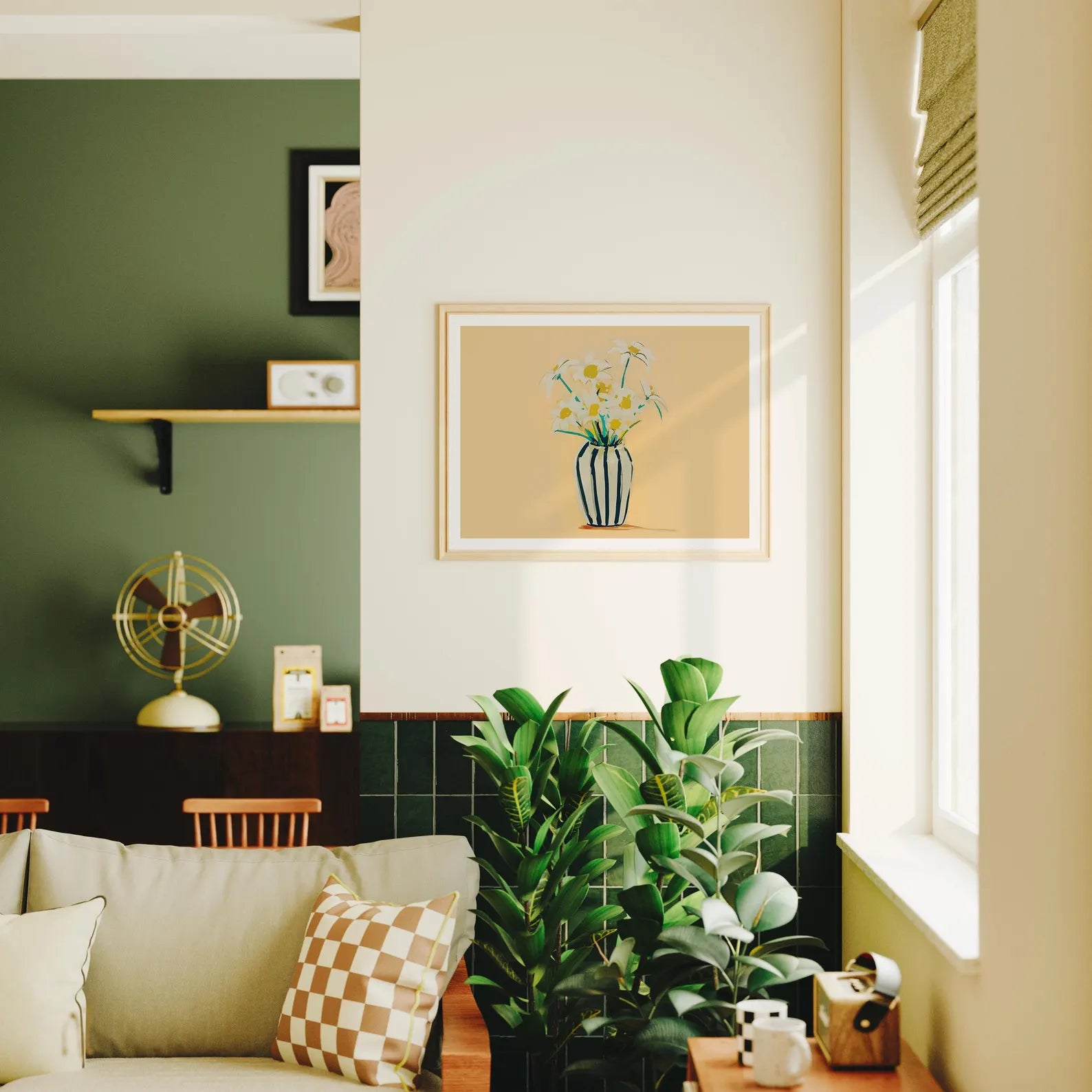 Horizontal 4x3 Living Room Wall Frame Mockup With Sunlight