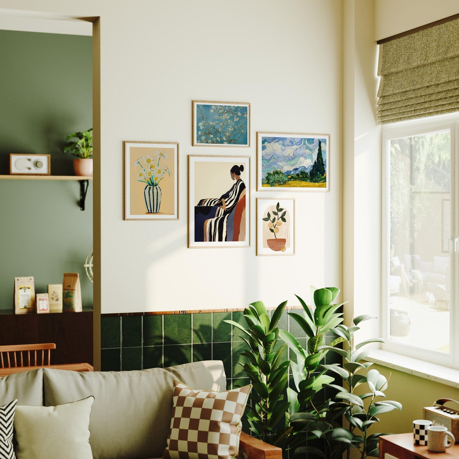 5 Living Room Wall Gallery 5x7 Frames Mockup With Sunlight