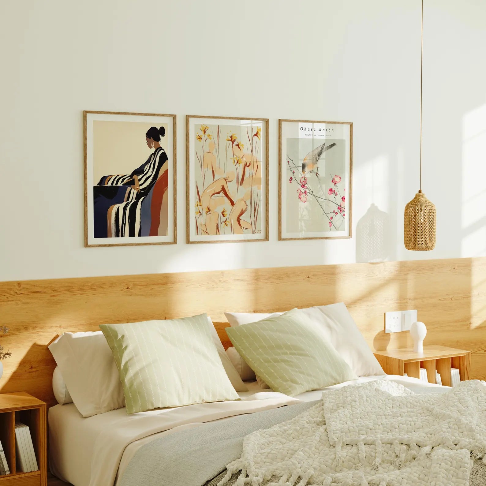 3 Vertical 3x4 Bedroom Wall Frames Mockup With Reflection