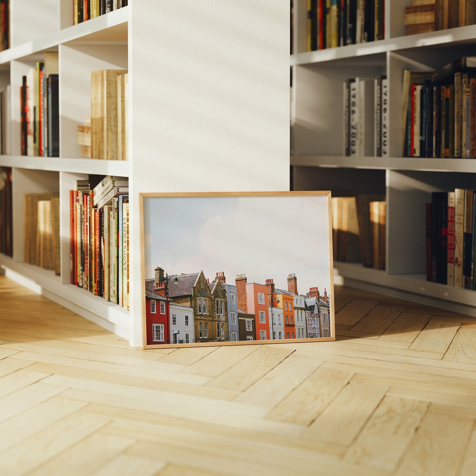 Horizontal 4x3 Library Frame Mockup With Sunlight