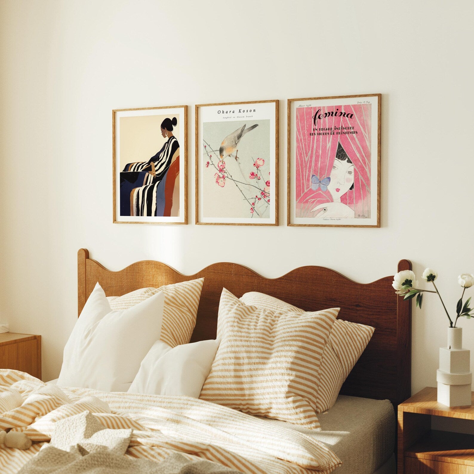 3 Vertical 3x4 Bedroom Wall Frames Mockup