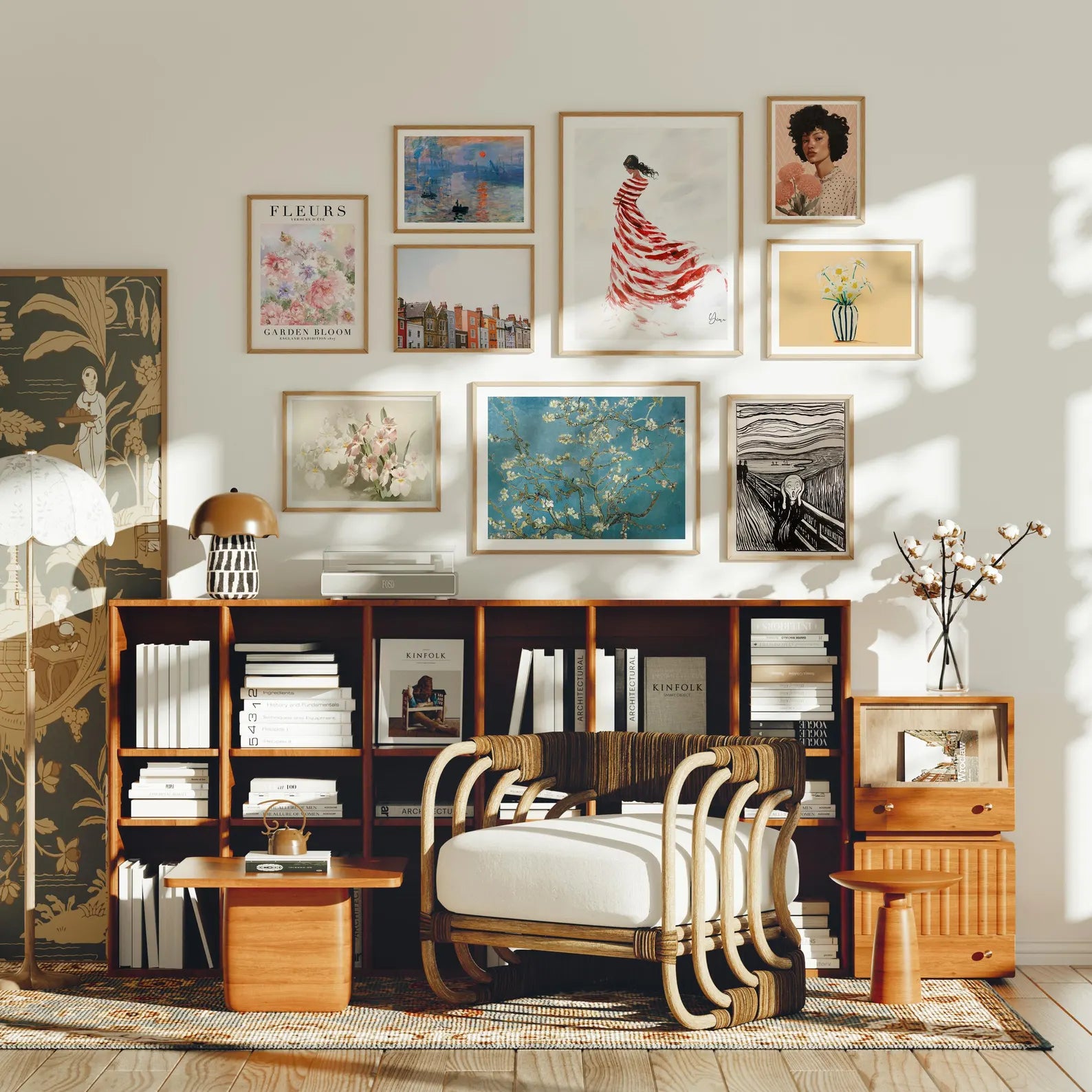 9 Wall Gallery 3x4 Frames Mockup With Sunlight