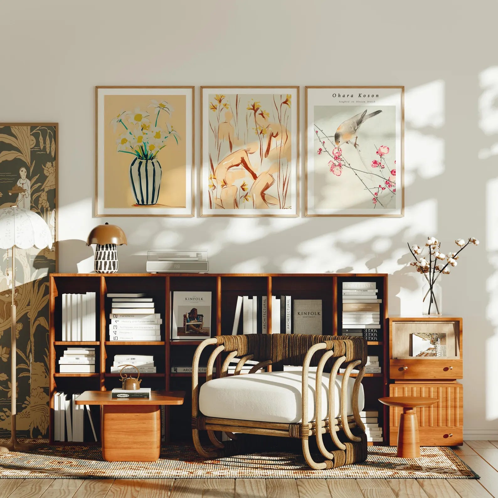 3 Vertical 3x4 Wall Frames Mockup With Sunlight