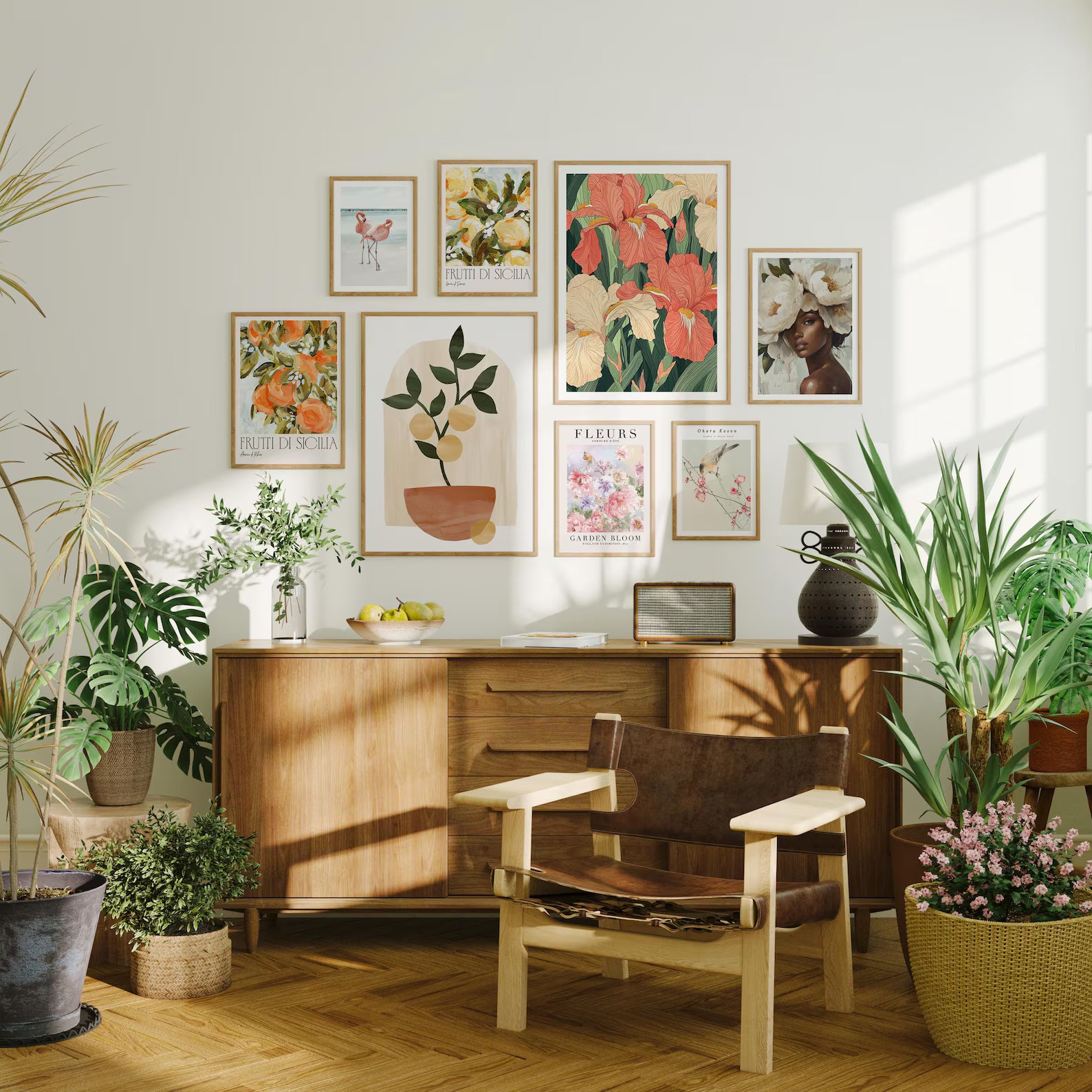 8 Vertical 5x7 Wall Frames Mockup With Sunlight