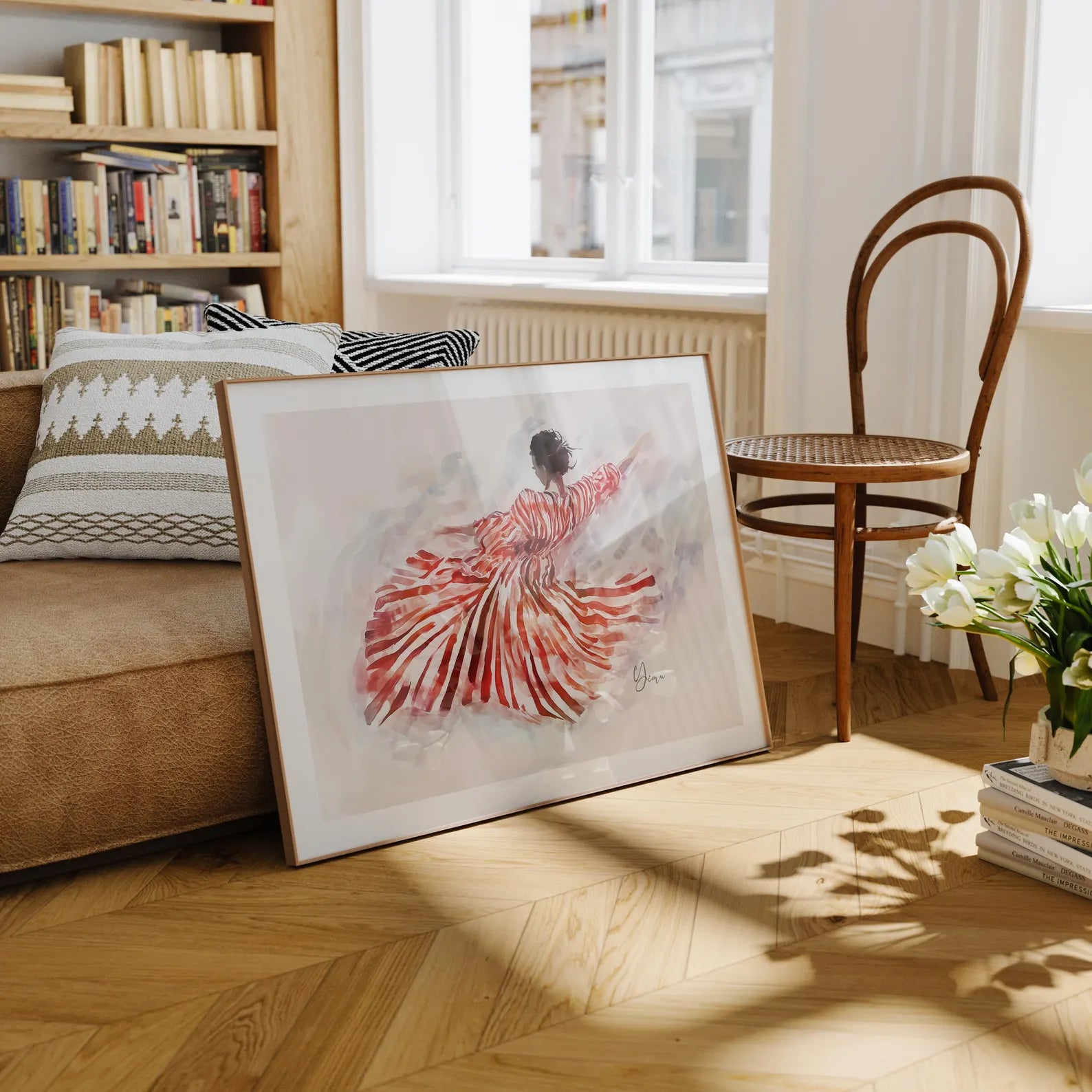 Horizontal 20x15 Living Room Frame Mockup With Reflection