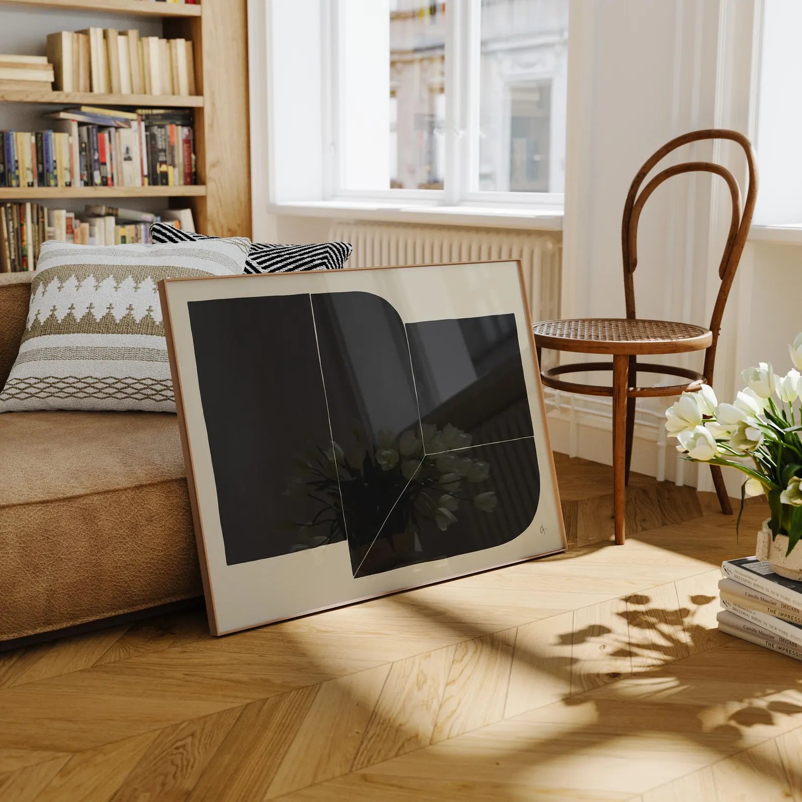 Horizontal 20x15 Living Room Frame Mockup With Reflection