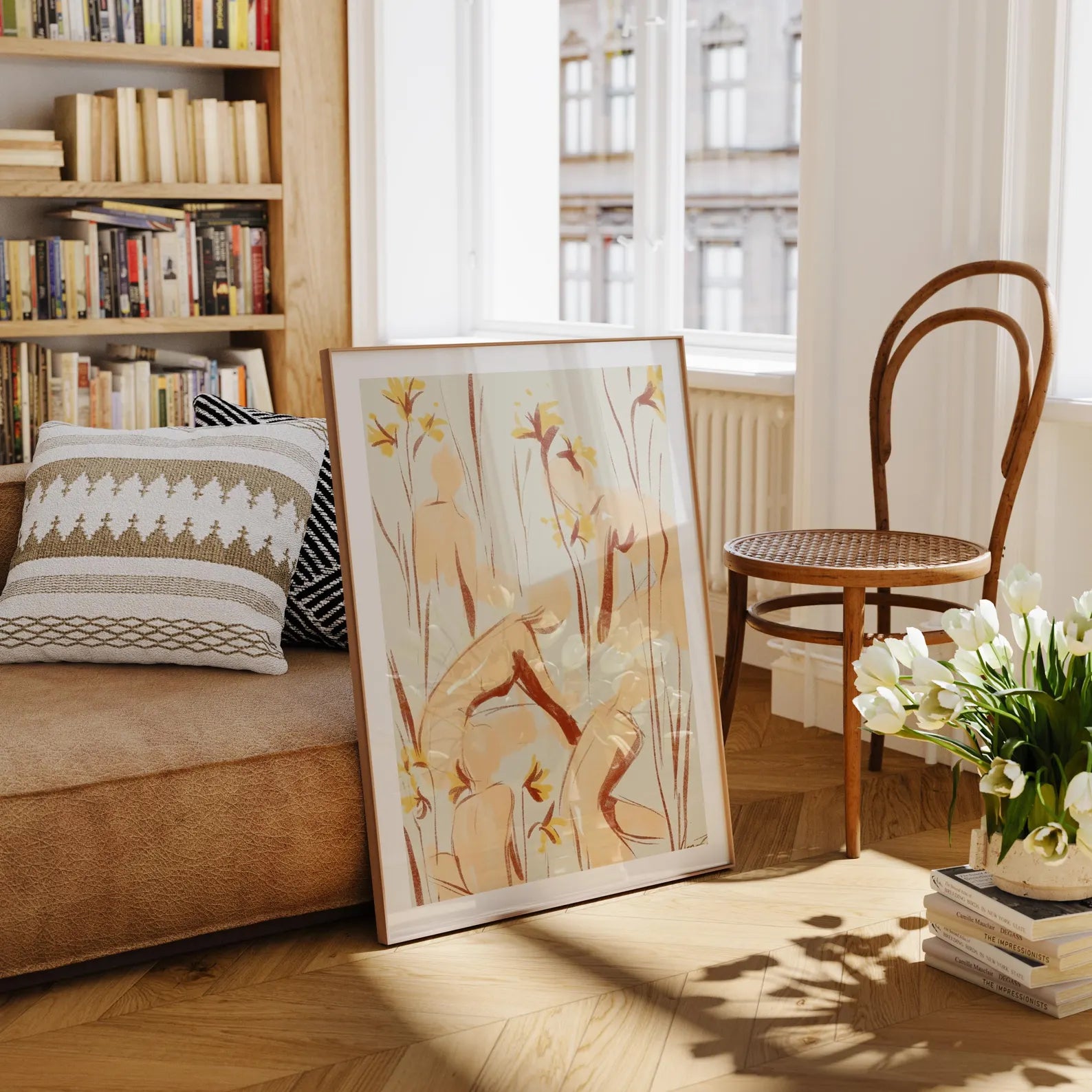 Vertical 3x4 Living Room Frame Mockup With Reflection