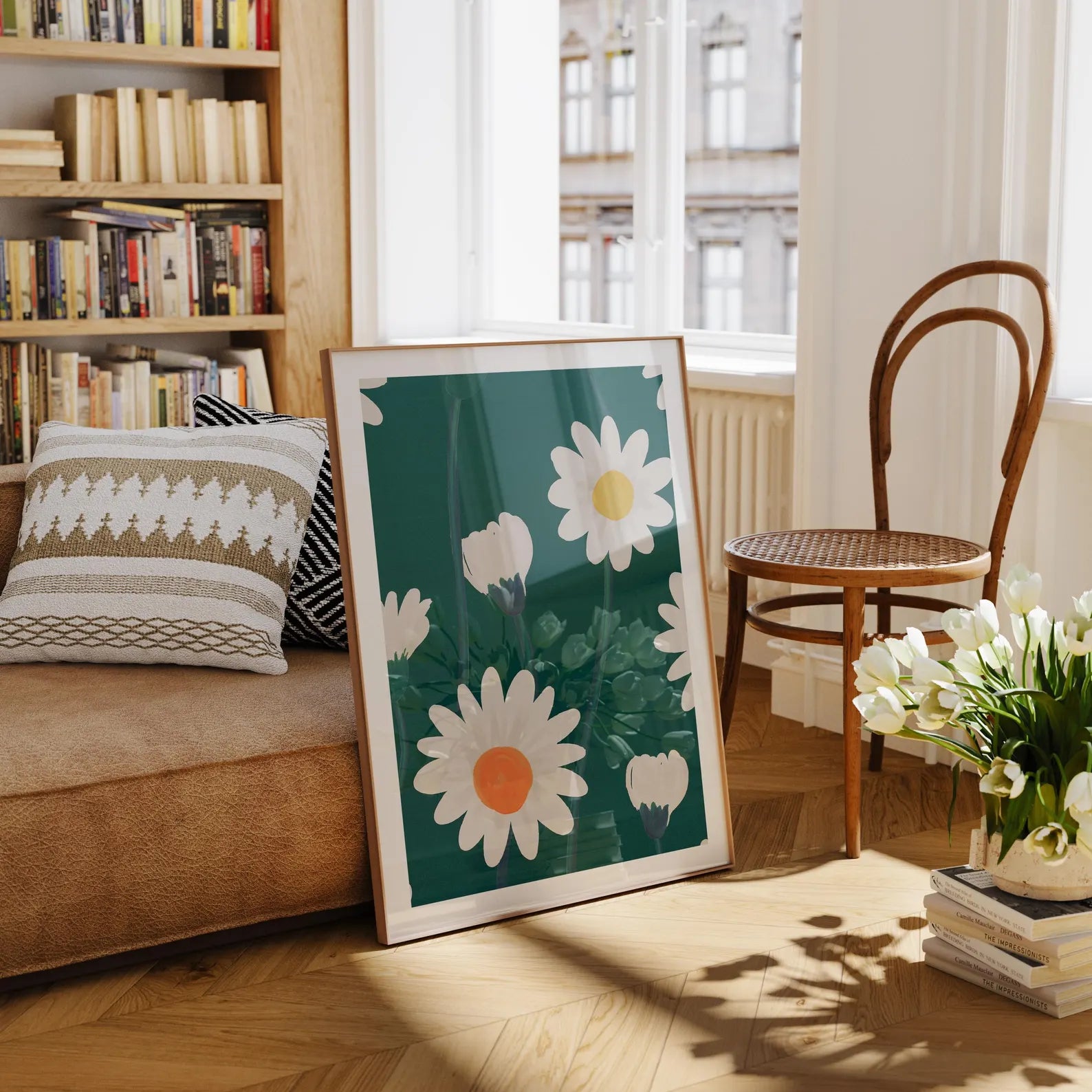 Vertical 3x4 Living Room Frame Mockup With Reflection