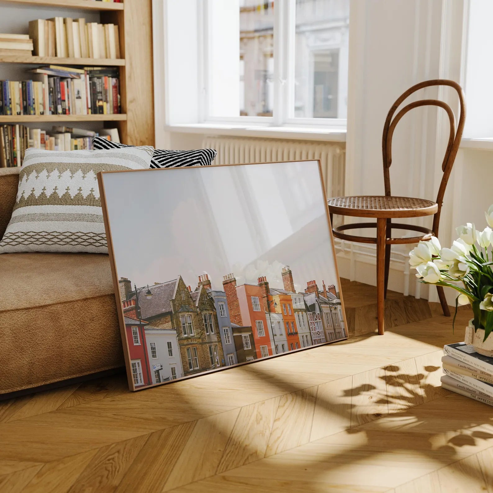 Horizontal 20x15 Living Room Frame Mockup With Reflection