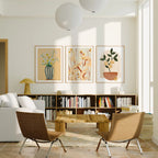 3 Vertical 3x4 Living Room Wall Frames Mockup With Sunlight