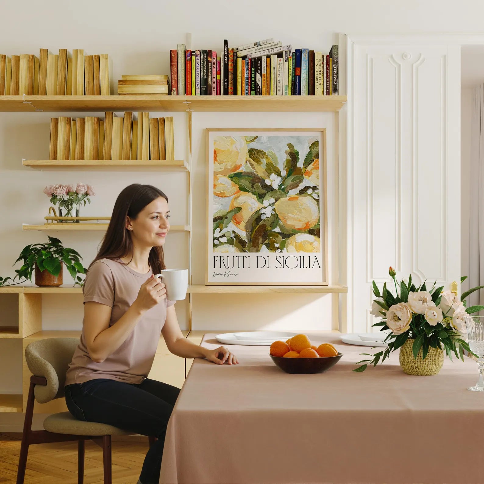 Vertical 3x4 Dining Table Frame Mockup With Person