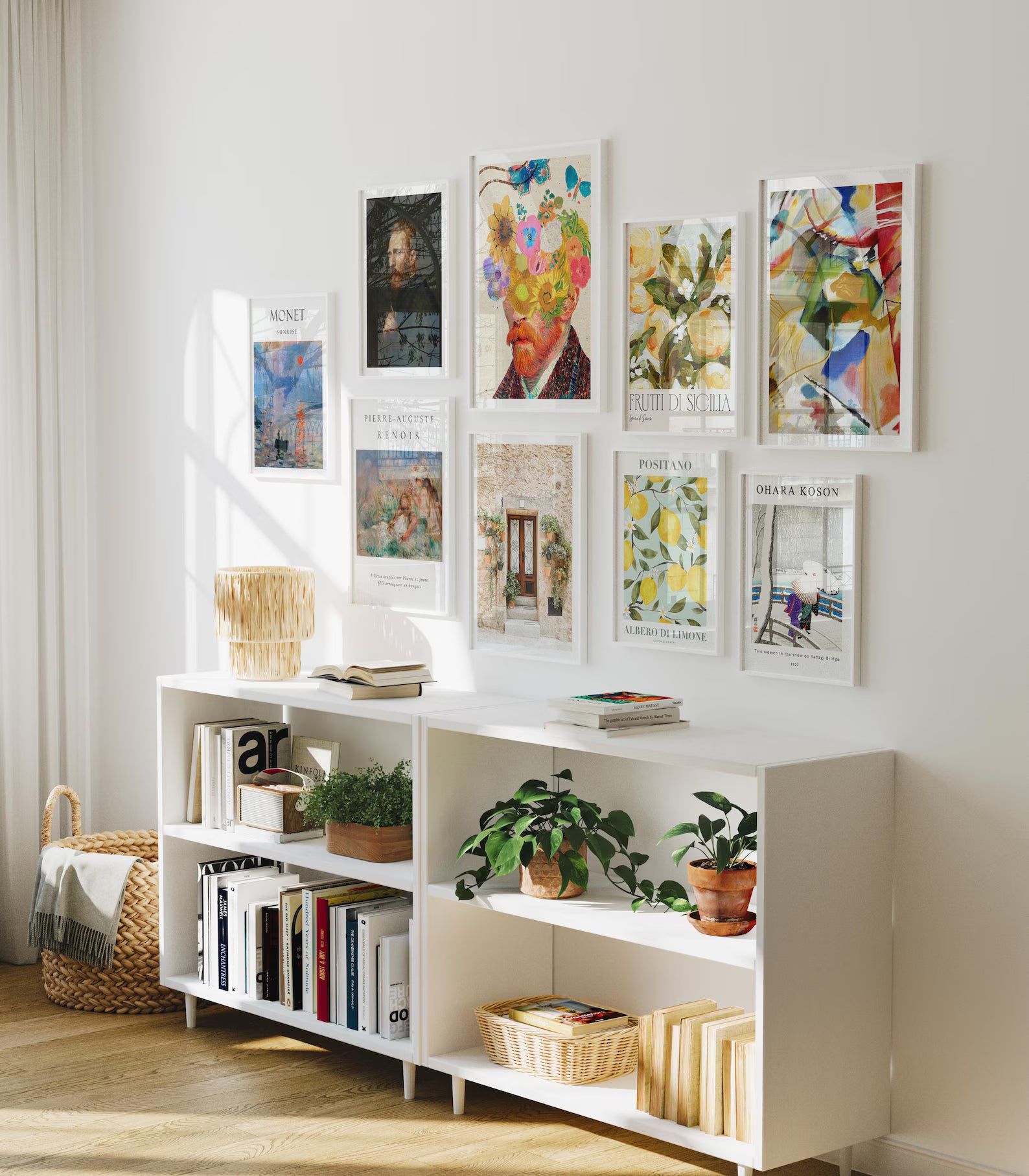 9 Vertical 3x4 Wall Frames Mockup With Reflection