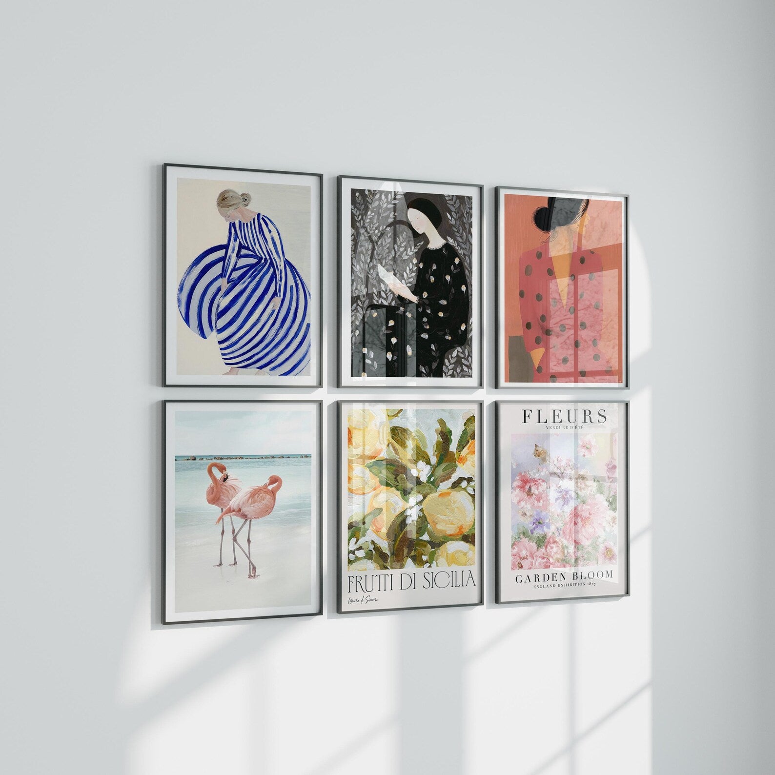 6 Vertical 3x4 Wall Frames Mockup With Reflection