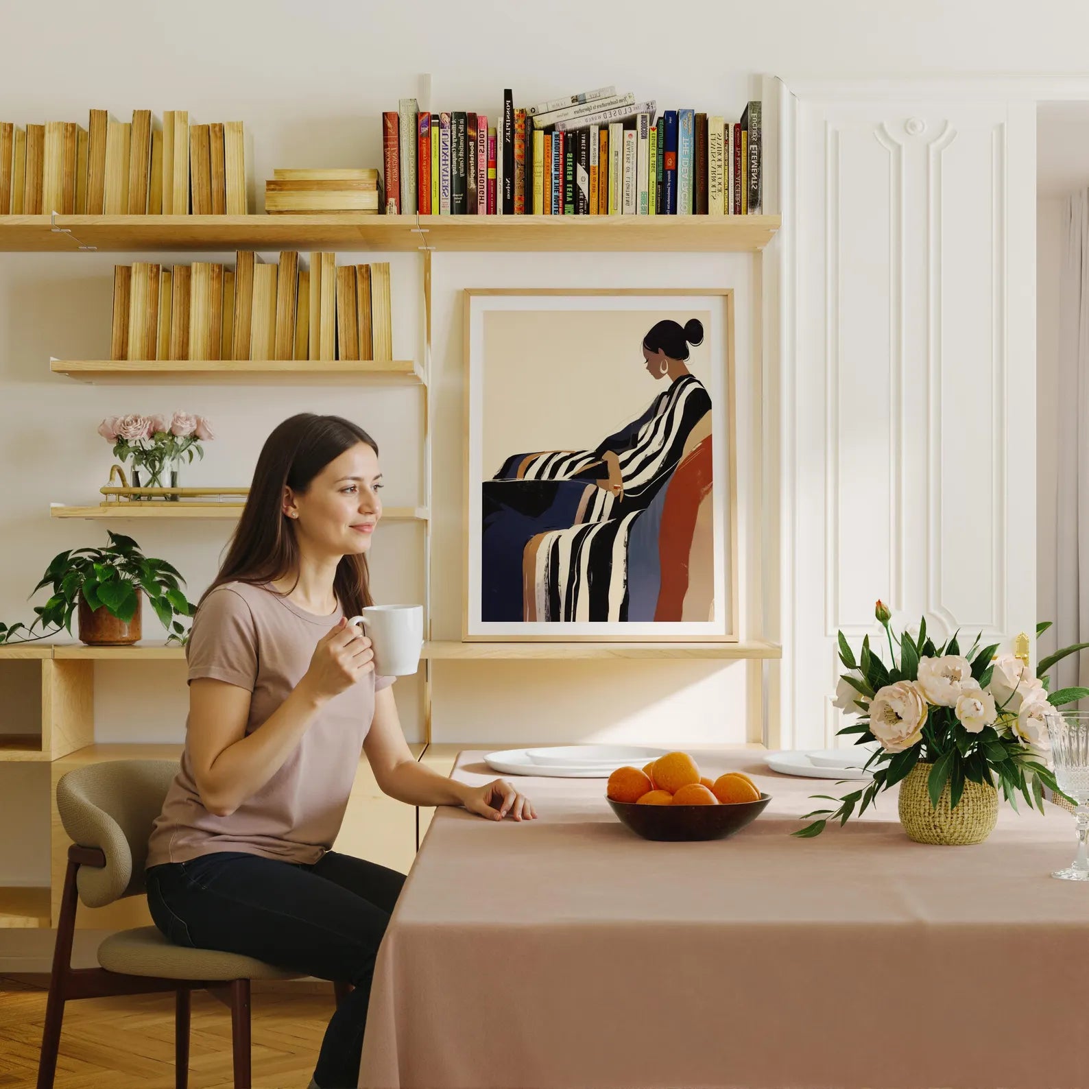 Vertical 3x4 Dining Table Frame Mockup With Person