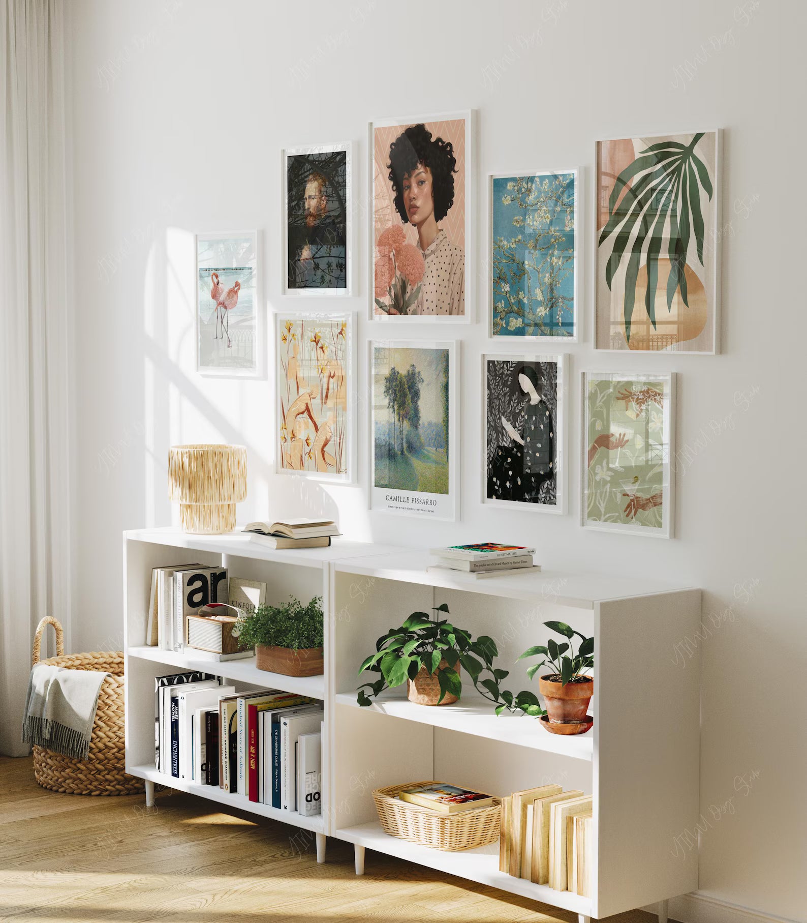 9 Vertical 3x4 Wall Frames Mockup With Reflection