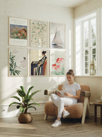 6 Vertical A Series Wall Frames Mockup With Sunlight And With Person