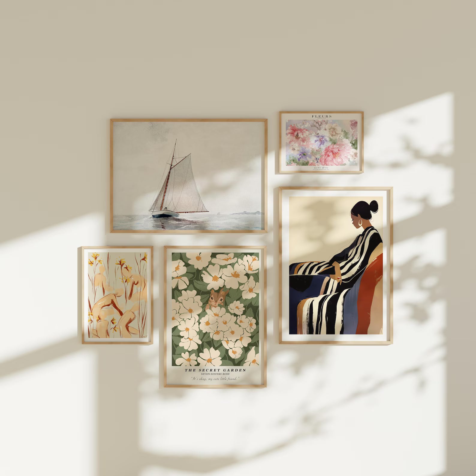 5 Wall Frames 5x7 Mockup With Sunlight