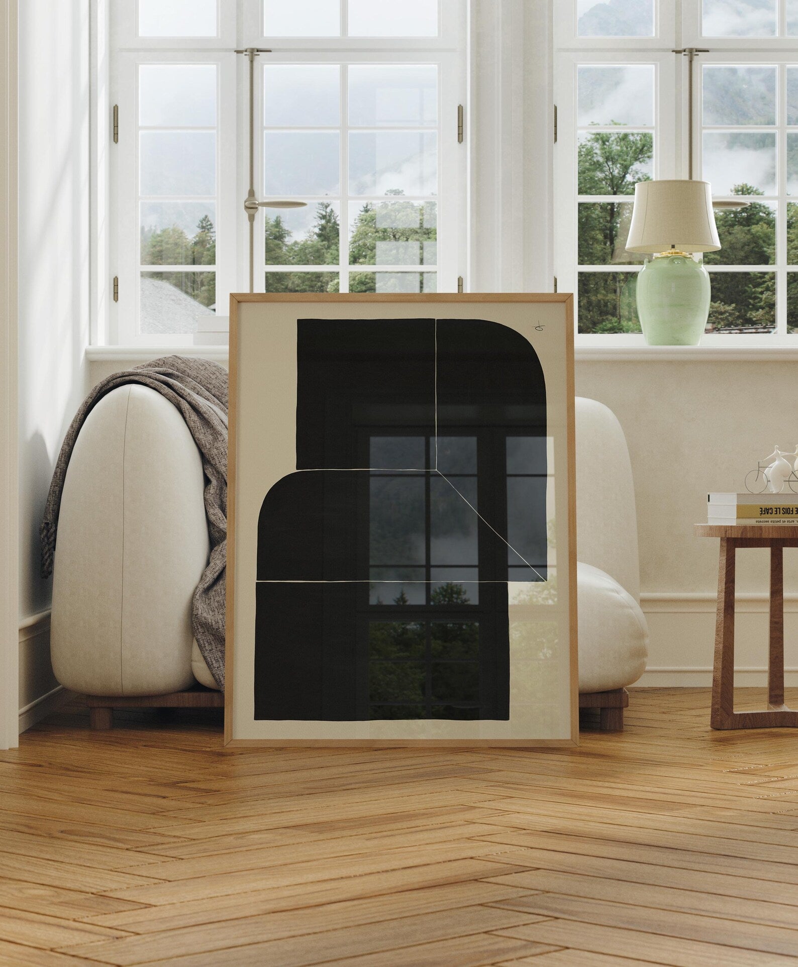 Vertical 3x4 Living Room Frame Mockup With Reflection