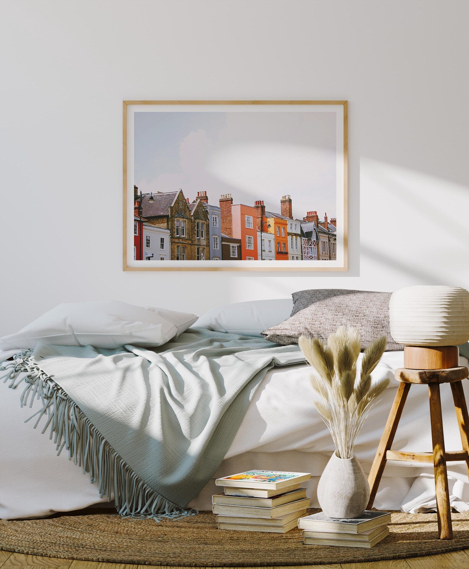 Horizontal 4x3 Bedroom Wall Frame Mockup With Sunlight