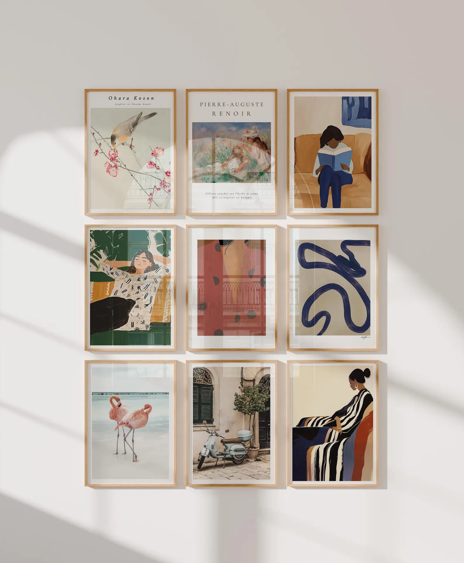 9 Vertical 5x7 Wall Frames Mockup With Sunlight