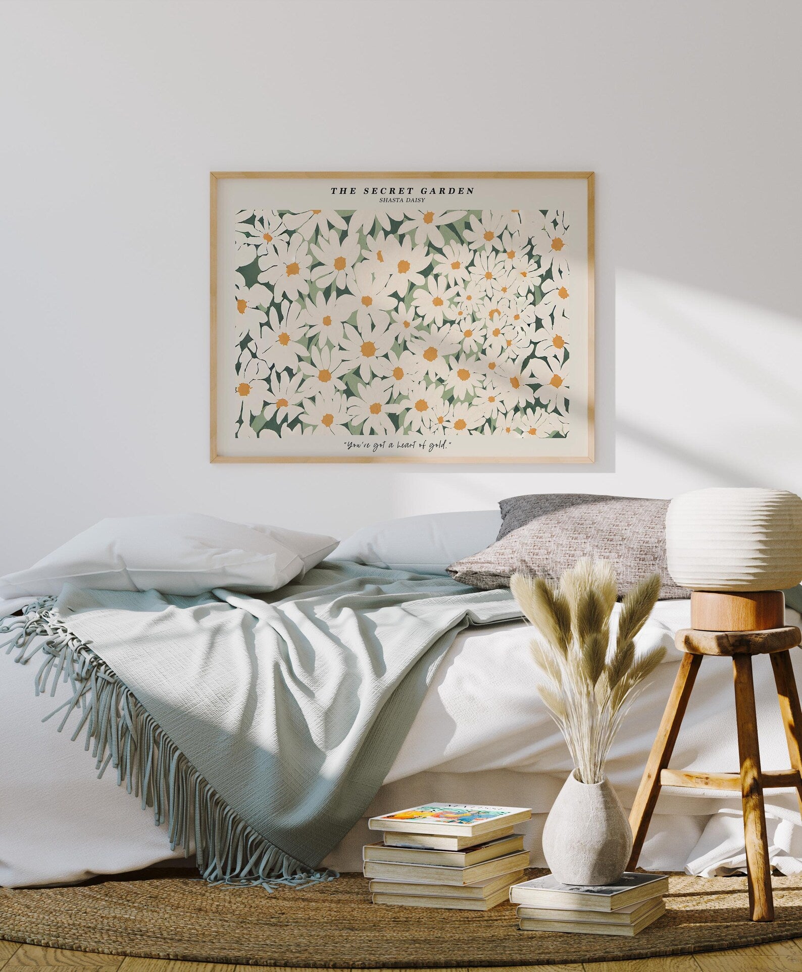 Horizontal 4x3 Bedroom Wall Frame Mockup With Sunlight