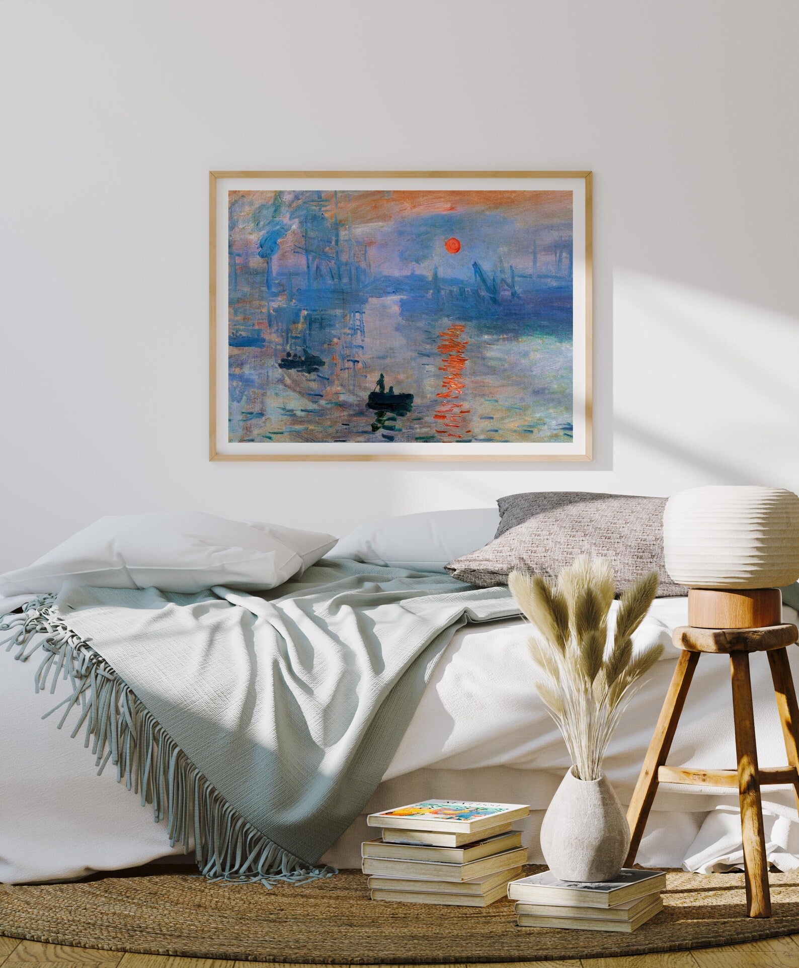 Horizontal 4x3 Bedroom Wall Frame Mockup With Sunlight