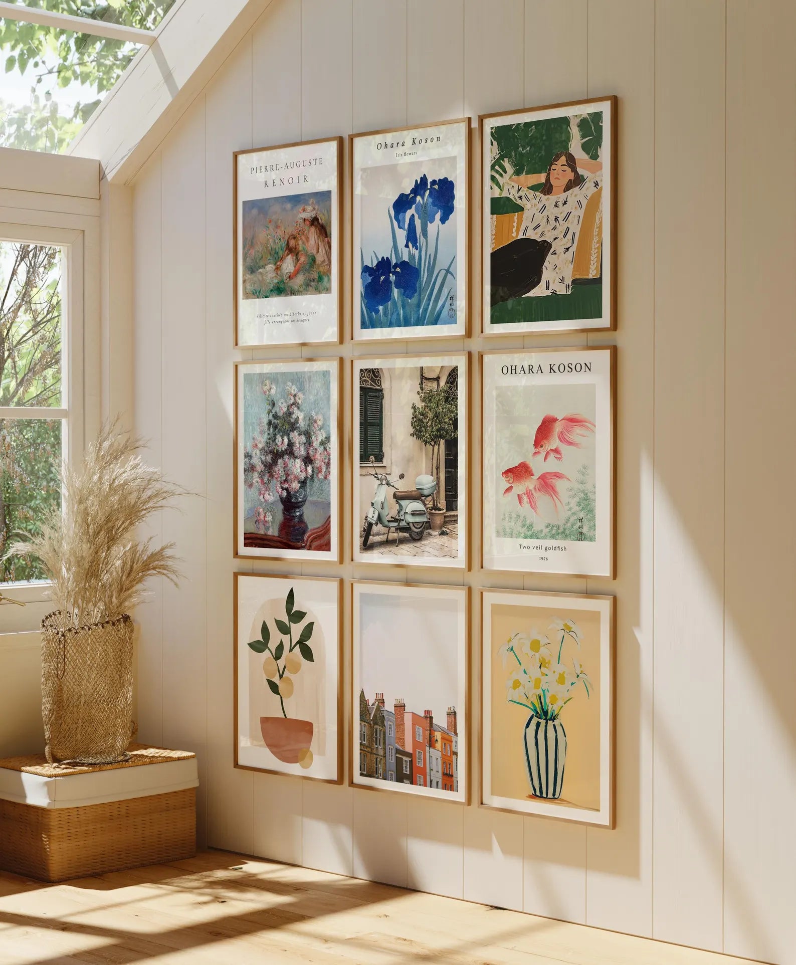 9 Vertical 3x4 Wall Frames Mockup With Sunlight