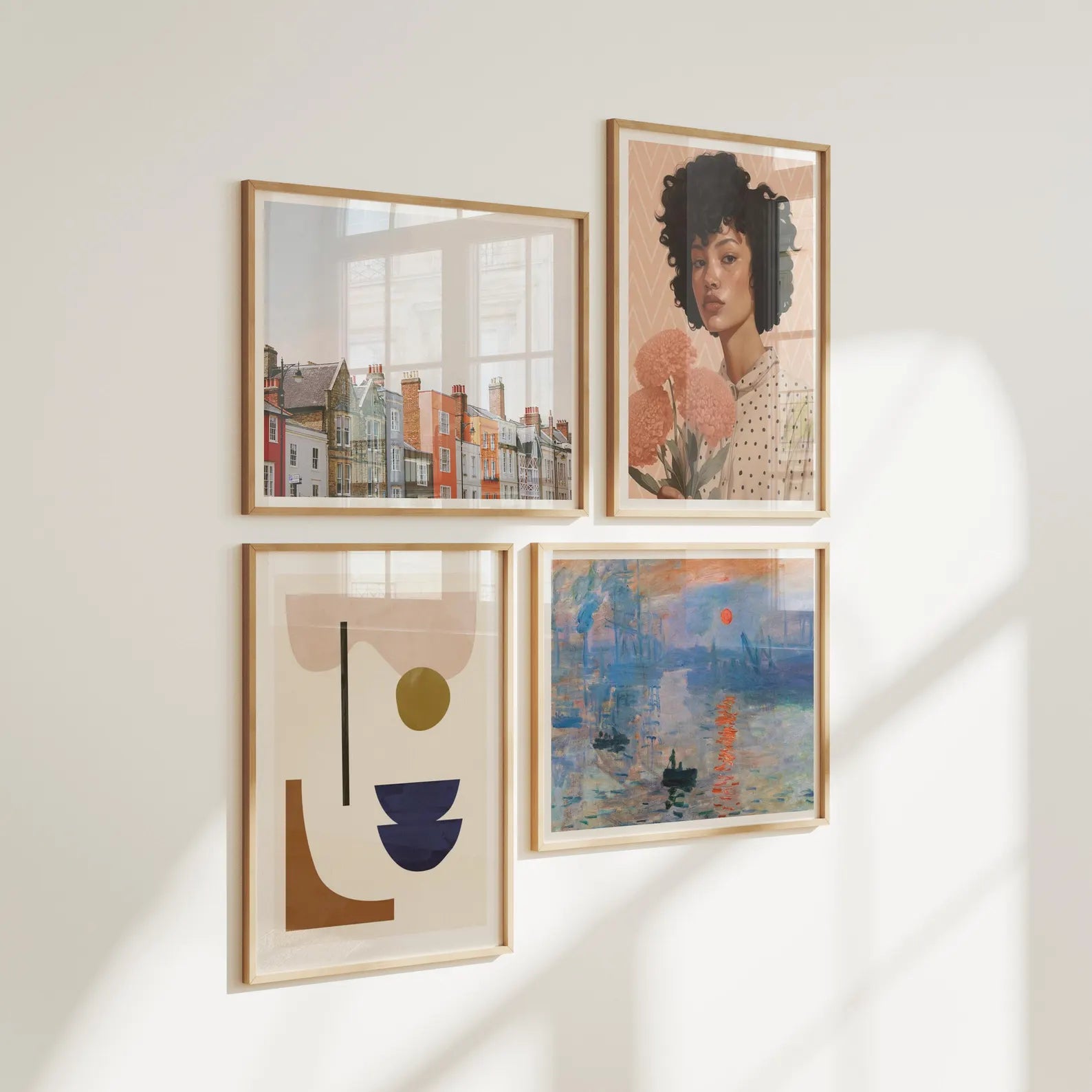 4 Wall Frames 3x4 Mockup With Sunlight Reflection