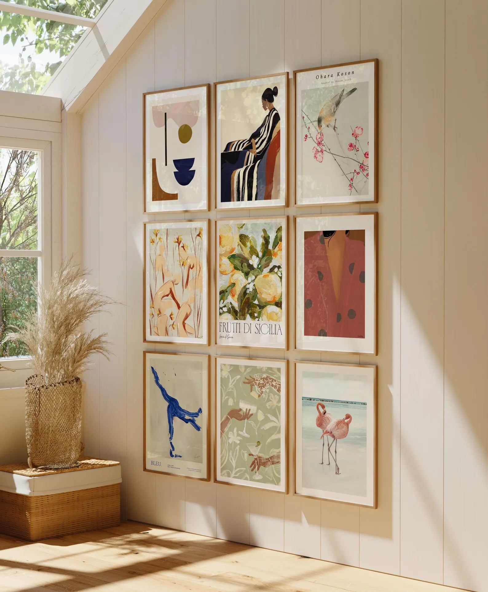 9 Vertical 3x4 Wall Frames Mockup With Sunlight