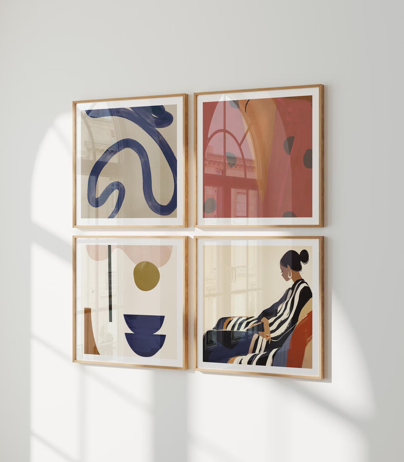 4 Square Wall Frames Mockup With Sunlight