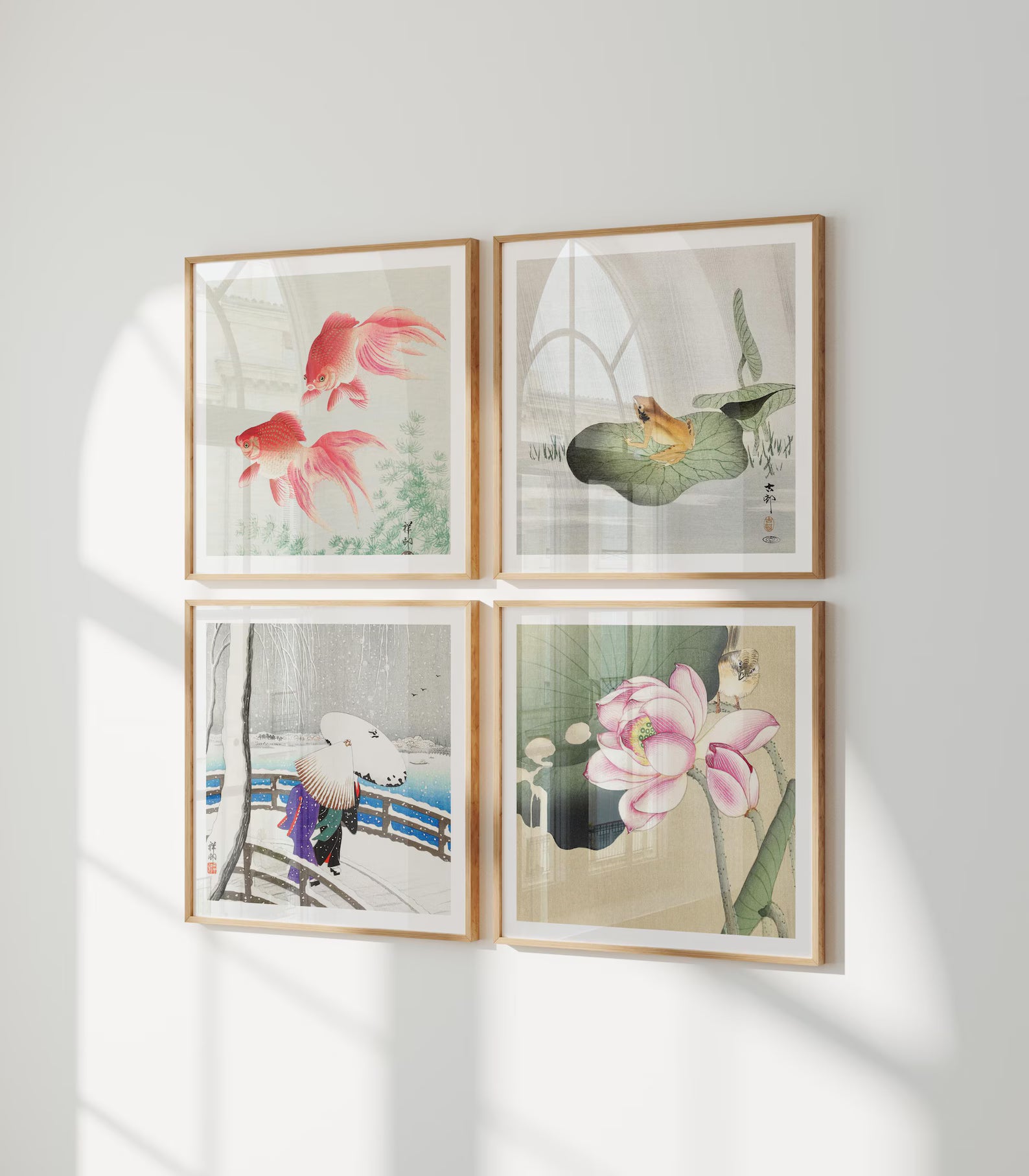 4 Square Wall Frames Mockup With Sunlight