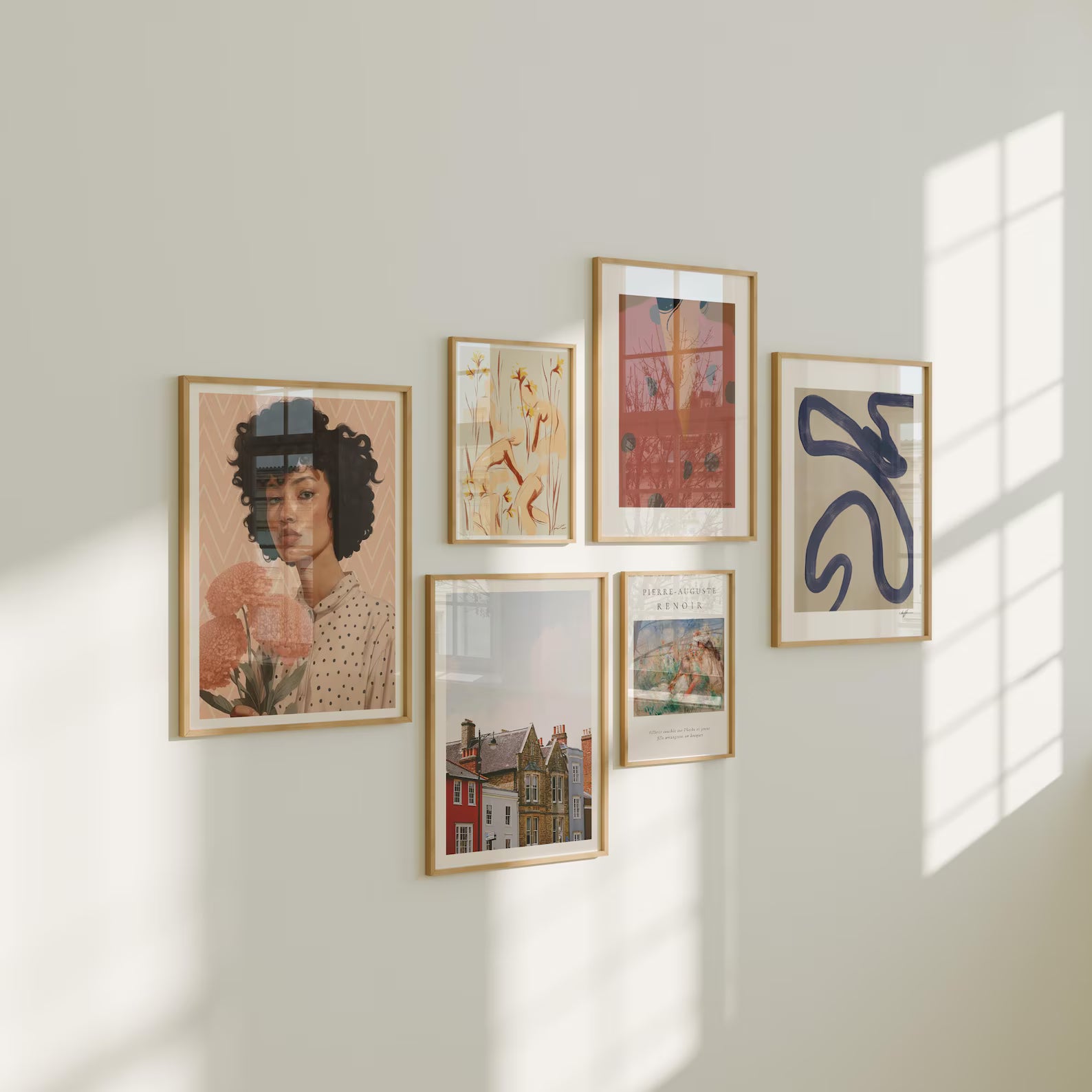 6 Vertical 5x7 Wall Gallery Frames Mockup With Sunlight