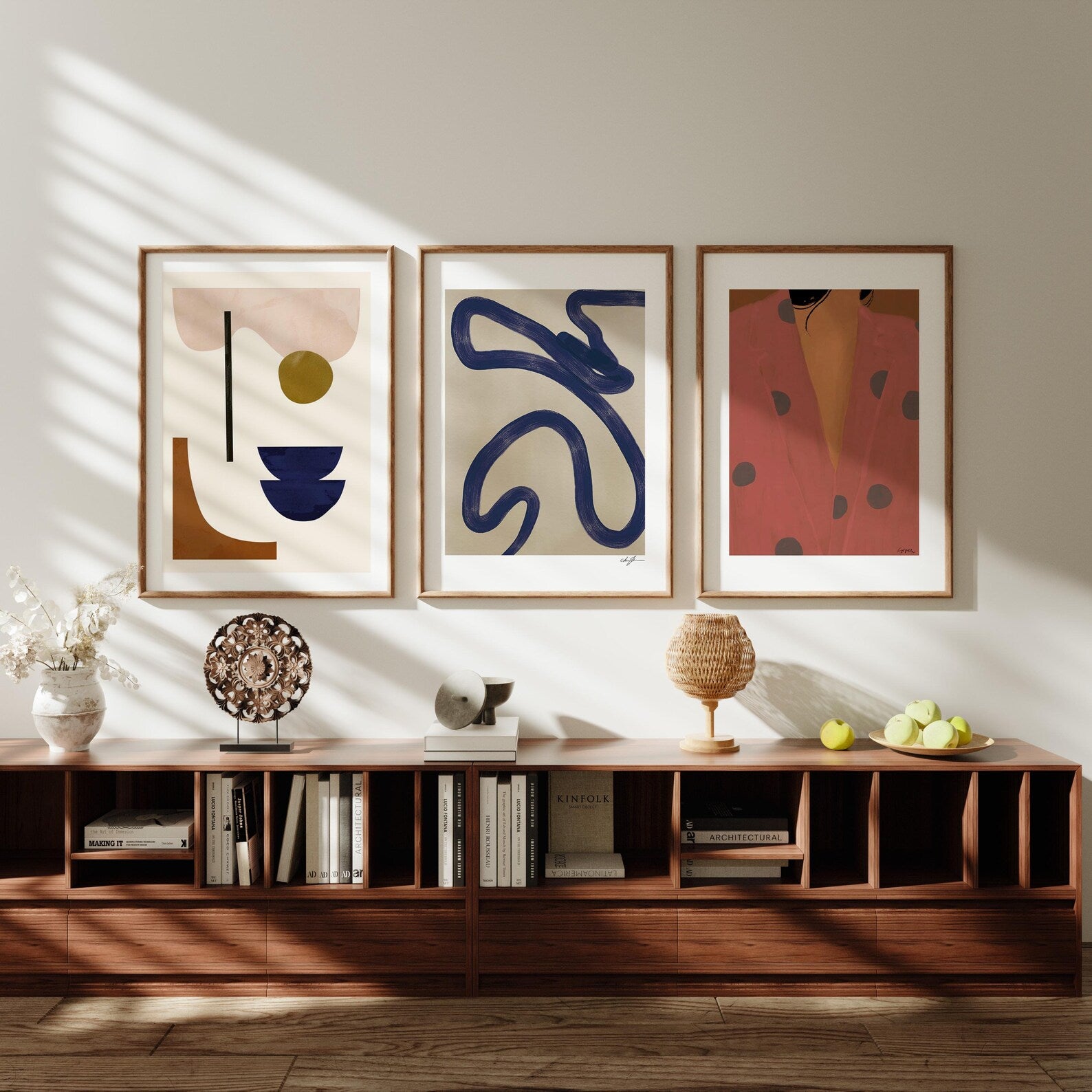 3 Vertical 5x7 Wall Frames Mockup With Sunlight