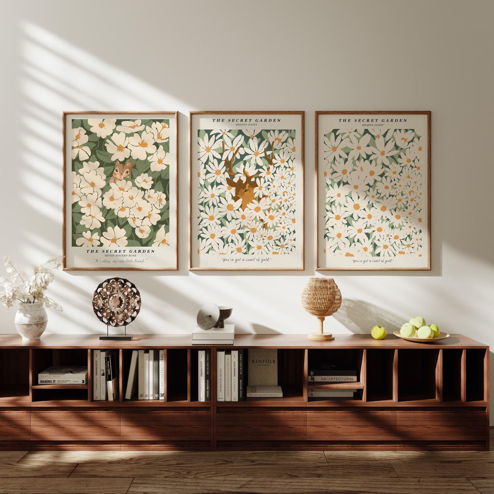 3 Vertical 5x7 Wall Frames Mockup With Sunlight