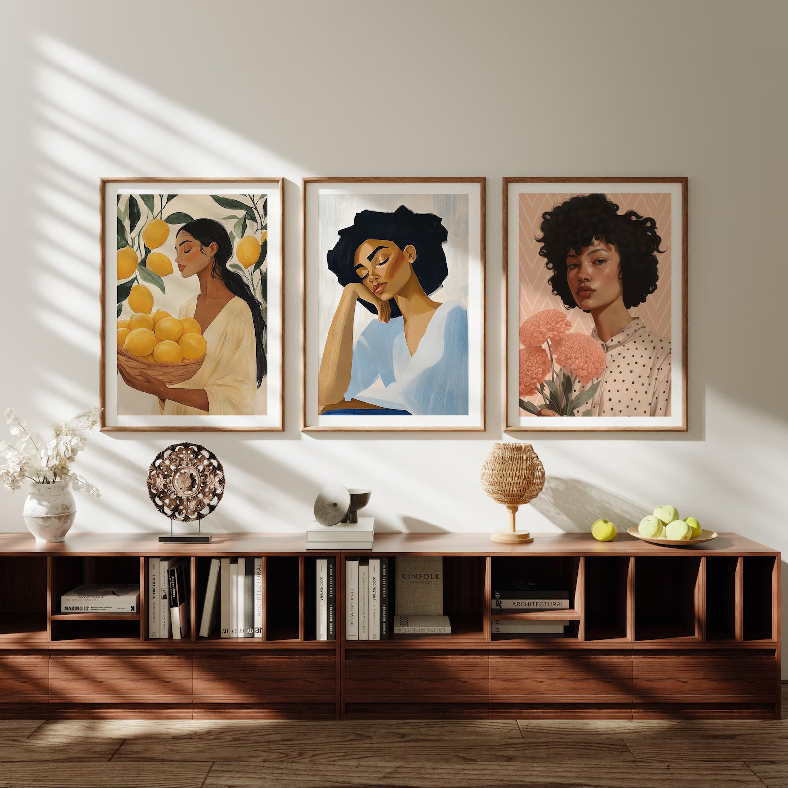 3 Vertical 5x7 Wall Frames Mockup With Sunlight