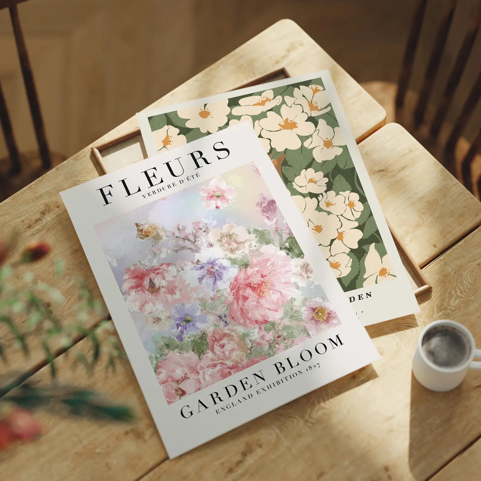 2 Posters 3x4 With Frame Mockup With Sunlight