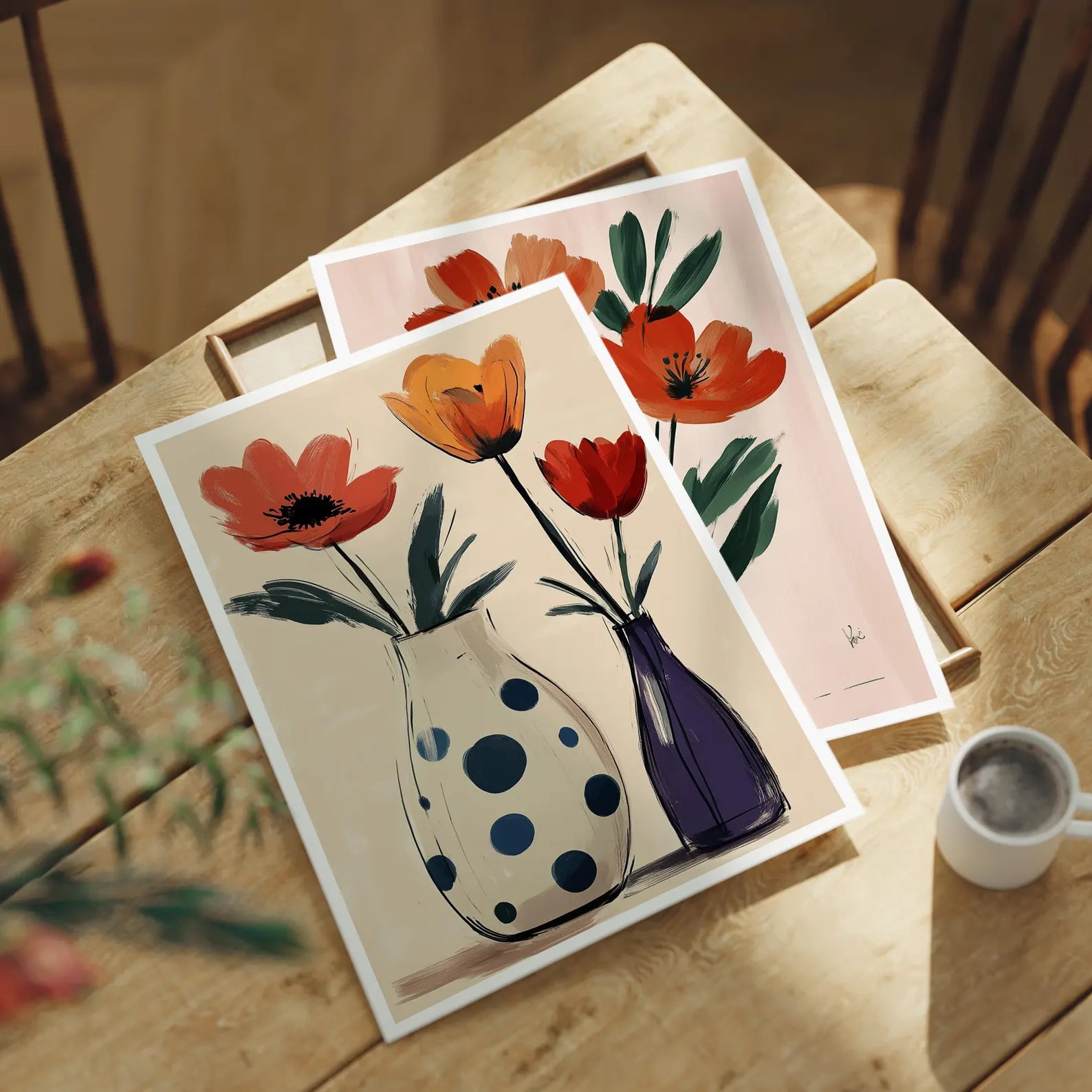 2 Posters 3x4 With Frame Mockup With Sunlight