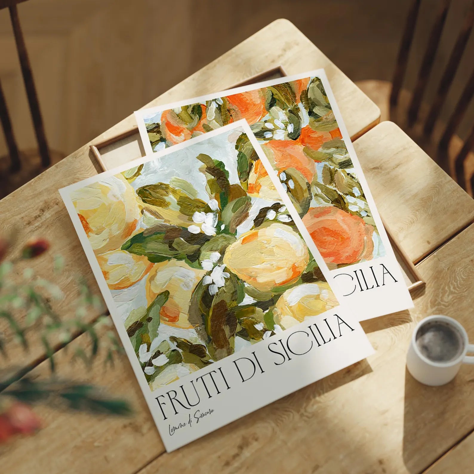 2 Posters 3x4 With Frame Mockup With Sunlight