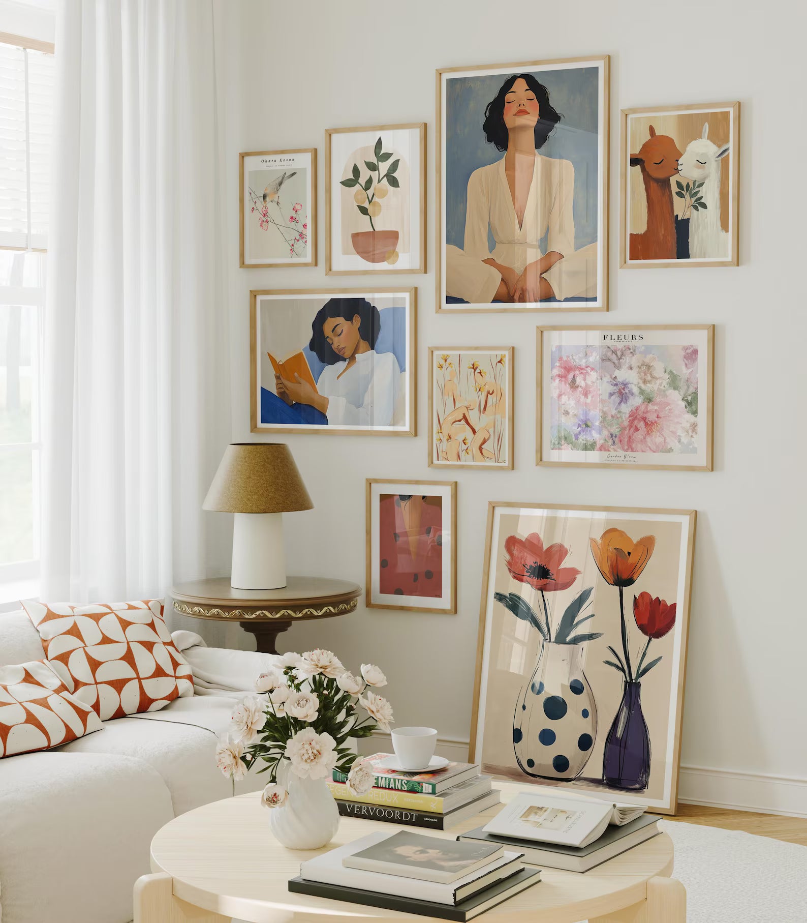 9 Living Room Gallery Frames Mockup With Reflection