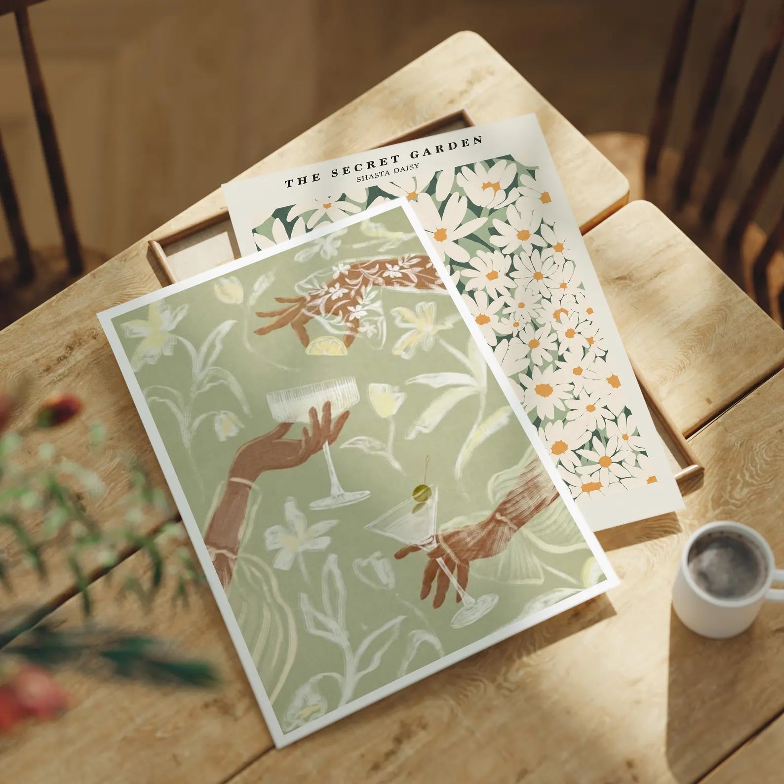 2 Posters 3x4 With Frame Mockup With Sunlight