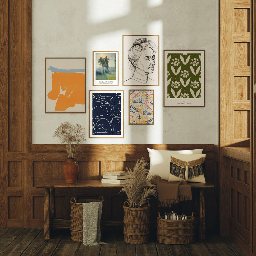 6 Vertical Wall Gallery Frames Mockup With Sunlight