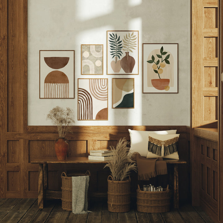 6 Vertical Wall Gallery Frames Mockup With Sunlight